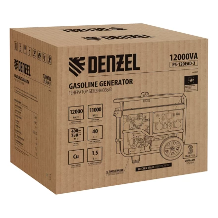 Генератор бензиновый Denzel PS-120EAD-3, 12 кВт,230/400 В, 40л, разъём ATS,перекл.режима,эл.старт купить в Магнитогорске