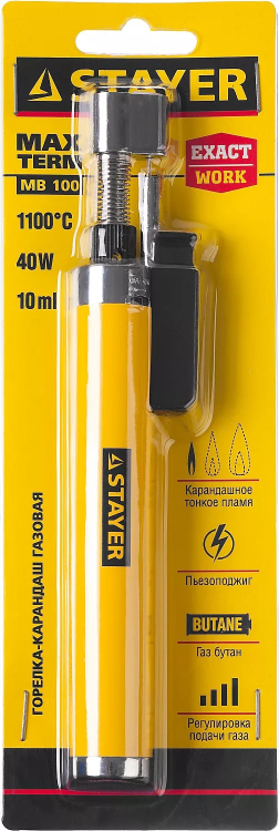Газовая горелка-карандаш "MaxTerm", STAYER "MASTER" 55560, с пьезоподжигом, регулировка пламени, 1100С 55560 купить в Магнитогорске