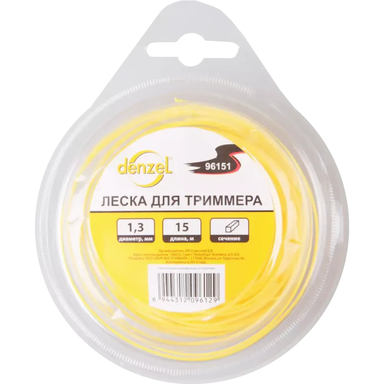 Леска для триммера квадратная, 1,3мм х 15м  Denzel Россия 96151 купить в Магнитогорске