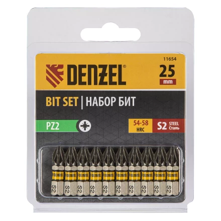 Бита PZ2х25, сталь S2, шестигранный профиль, 10 шт. Е 6,3 Denzel 11654 купить в Магнитогорске