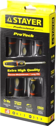 Набор STAYER &quot;PROFESSIONAL&quot; &quot;PROTech&quot;: Отвертки, Cr-Mo, эргономичная двухкомпонентная рукоятка, 6шт 25133-H6_z02 купить в Магнитогорске