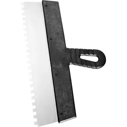 Шпатель из нержавеющей стали 250 мм зуб 10х10 мм пластмассовая ручка СИБРТЕХ 85500 купить в Магнитогорске