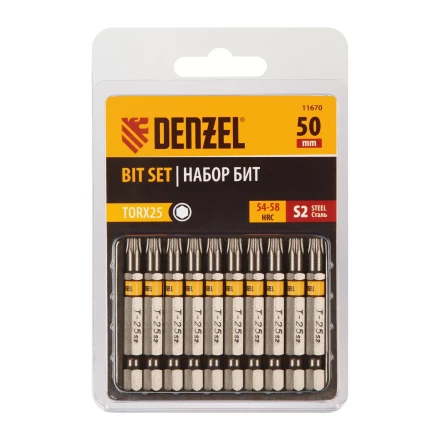 Бита TX 25х50, сталь S2, шестигранный профиль, 10 шт. Е 6,3 Denzel 11670 купить в Магнитогорске