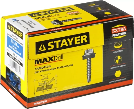 Саморезы СКМ кровельные, RAL 5005 синий насыщенный, 19 x 5.5 мм, 500 шт, для металлических конструкций, STAYER 30305-55-019-5005 купить в Магнитогорске