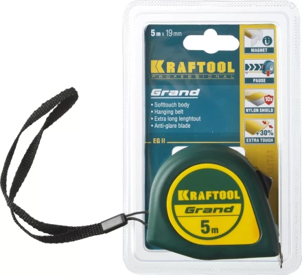 Рулетка KRAFTOOL GRAND, обрезиненный пластиковый корпус, 5м/19мм 34022-05-19 купить в Магнитогорске