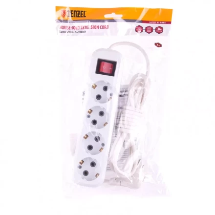 Удлинитель бытовой с заземлением и выключателем 4 м 4 розетки 10 A серия УХз10 Denzel 95977 купить в Магнитогорске