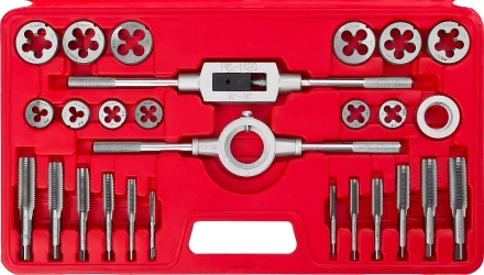 Набор ЗУБР &quot;МАСТЕР&quot; с металлорежущим инстр., метчики однопроходные и плашки М5-М16, оснастка - в пластик. боксе, 27пред. 28123-H27 купить в Магнитогорске