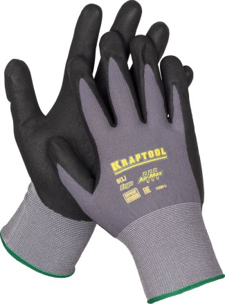 Перчатки KRAFTOOL &quot;EXPERT&quot; нейлоновые, 15 класс, вспененное нитриловое покрытие, L 11285-L купить в Магнитогорске