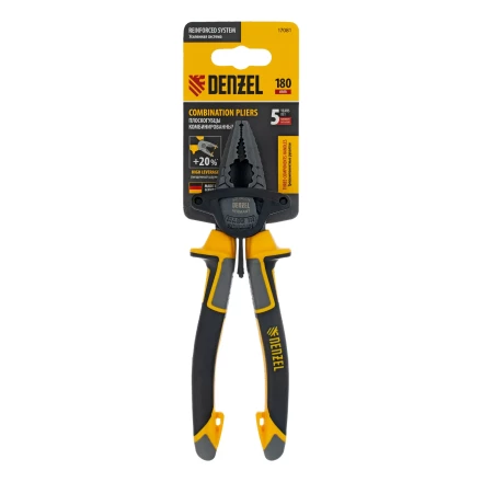 Плоскогубцы комбинированные 180 мм Denzel 17081, трехкомпонентные рукоятки купить в Магнитогорске