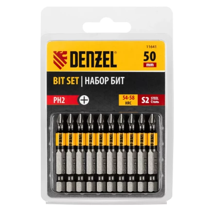 Бита PH2х50, сталь S2, цилиндр., 10 шт. Е 6,3 Denzel 11641 купить в Магнитогорске