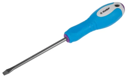 Отвертка ЗУБР, Cr-V сталь, трехкомпонентная рукоятка, цветовая индикация типа шлица, SL, 5,5x100мм 25251-5.5-100 купить в Магнитогорске