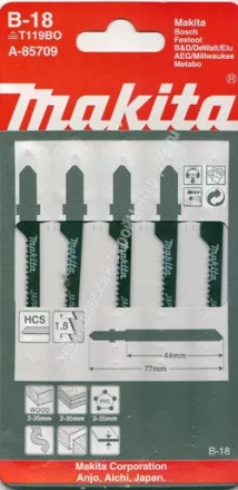 Пилка для лобзика Makita A-85709 ( 5 шт.) HCS 77х1,8 мм рез-35 мм  крив.пропил купить в Магнитогорске