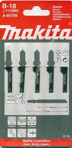 Пилка для лобзика Makita A-85709 ( 5 шт.) HCS 77х1,8 мм рез-35 мм  крив.пропил купить в Магнитогорске