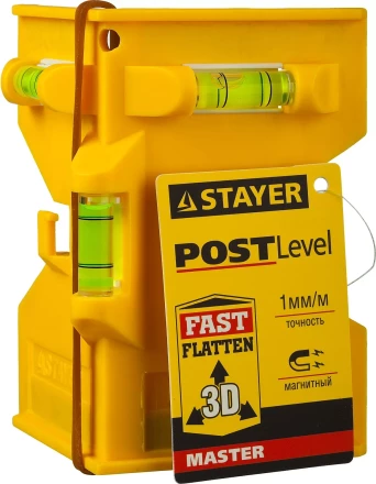 Уровень-угольник STAYER &quot;MASTER&quot; &quot;POSTLevel&quot; пластмассовый с магнитом, 3 ампулы 3456_z01 купить в Магнитогорске