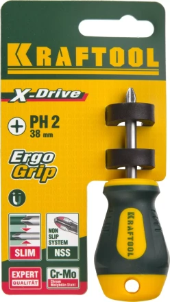 Отвертка KRAFTOOL, Cr-Mo-V сталь, двухкомпонентная противоскользящая рукоятка, PH, №2x38мм 250072-2-038 купить в Магнитогорске