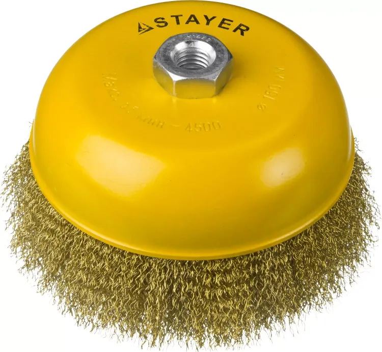 STAYER "PROFESSIONAL". Щетка чашечная для УШМ, витая стальная латунированная проволока 0,3мм, 150ммхМ14 35125-150 купить в Магнитогорске