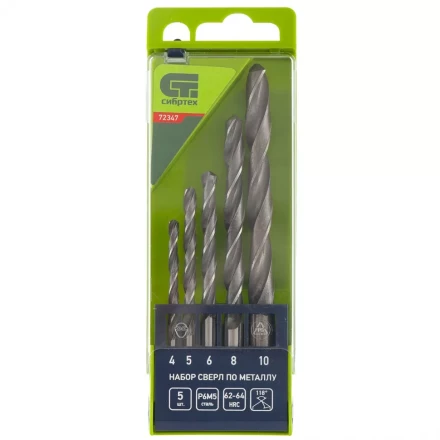 Набор сверл по металлу 4 - 10 мм 5 штук Р6М5 пластиковый кейс СИБРТЕХ артикул 72347 купить в Магнитогорске