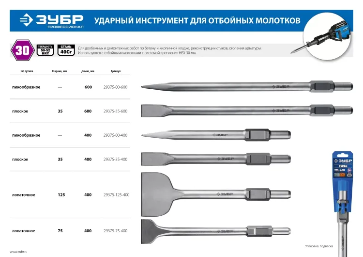 Зубила HEX 30 БУРАН серия ПРОФЕССИОНАЛ купить в Магнитогорске