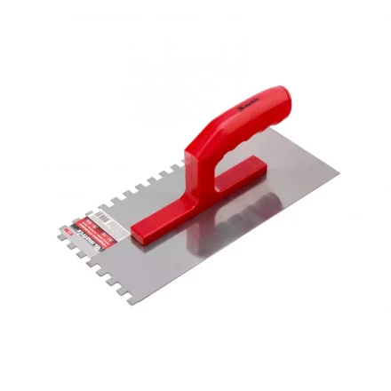 Гладилка стальная 280 x 130 мм зеркальная полировка пластмастмассовая ручка зуб 10 x 10 мм Matrix 86779 купить в Магнитогорске