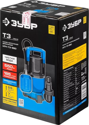 Насос ЗУБР &quot;ПРОФЕССИОНАЛ&quot; Т3 погружной дренажный для чистой воды (d пропускаемых частиц до 5мм), 550Вт, пропускная способность 185л/мин, напор 8,5м НПЧ-Т3-550 купить в Магнитогорске