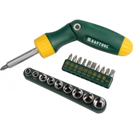 Набор из отвертки &quot;BIT-LOCK&quot; реверсивно-рычажной с битами и торцовыми головками, KRAFTOOL 26151-H21, 21 предмет 26151-H21 купить в Магнитогорске