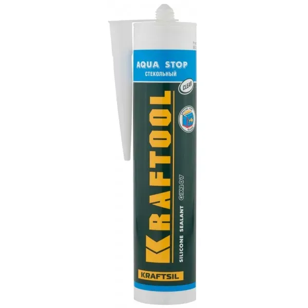 Герметик KRAFTOOL KRAFTSeal GX107 "AQUA STOP" силиконовый стекольный, прозрачный, 300мл 41256-2 купить в Магнитогорске