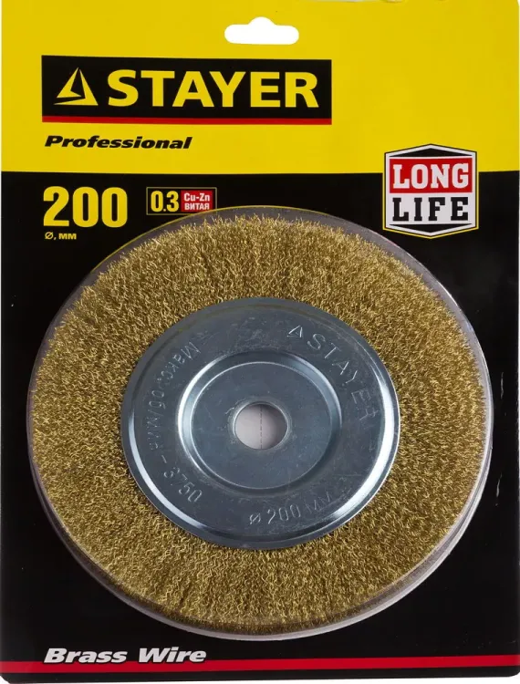 STAYER "PROFESSIONAL". Щетка дисковая для УШМ, витая стальная латунированная проволока 0,3мм, 200ммх22мм 35122-200 купить в Магнитогорске