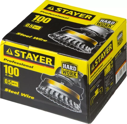 STAYER &quot;PROFESSIONAL&quot;. Щетка чашечная усиленная для УШМ, жгутированная стальная проволока 0,5мм, 100ммхМ14 35137-100 купить в Магнитогорске