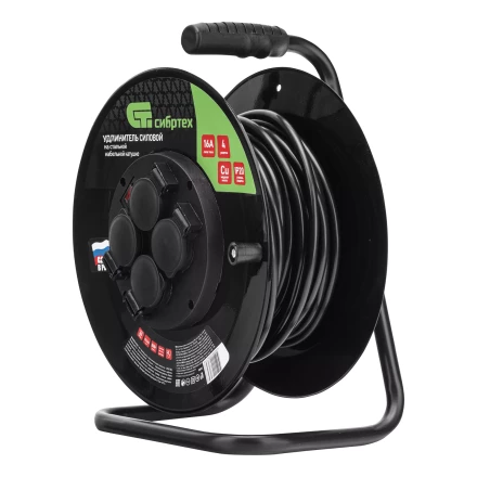 Удлинитель силовой Сибртех 20 м, 16А, тип УХз16, ПВС 3 x 2.5 мм, на стальной катушке, 4 розетки  95872 купить в Магнитогорске