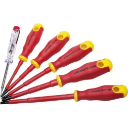 Набор STAYER "PROFI" "ELECTRO": Отвертки диэлектрические, тестер, 100-250В, Cr-V, 6шт 25145-H6_z01