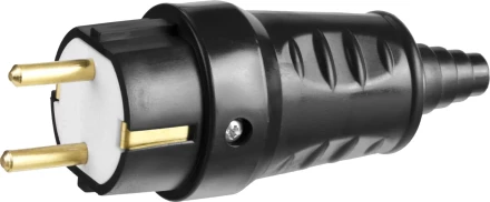 Вилка СИБИН электрическая ударопрочная, с заземлением, 16А/220В, черная 55115-B купить в Магнитогорске