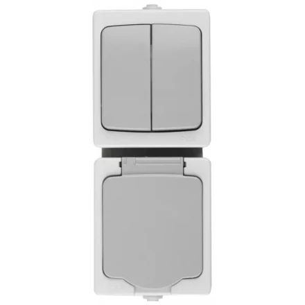 Комплект СВЕТОЗАР &quot;АВРОРА&quot; розетка с зазем. и защ. крышкой, 16А/~250В, выкл. двухклав. IP44, цвет серо-белый, 10А/~250В SV-54325-W купить в Магнитогорске