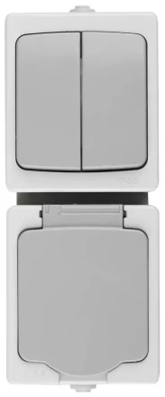 Комплект СВЕТОЗАР &quot;АВРОРА&quot; розетка с зазем. и защ. крышкой, 16А/~250В, выкл. двухклав. IP44, цвет серо-белый, 10А/~250В SV-54325-W купить в Магнитогорске