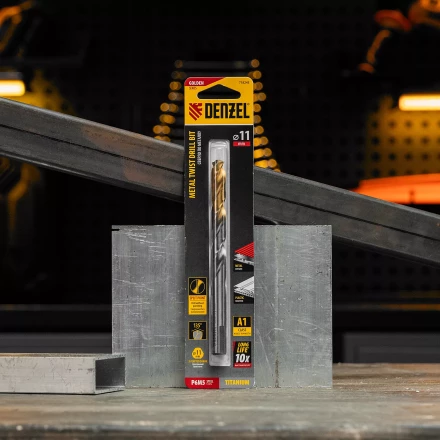 Сверло спиральное по металлу Denzel, 11 x 142 мм, Р6М5, Golden Tip, 718243 купить в Магнитогорске