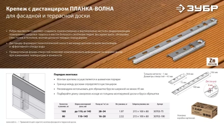 ЗУБР Планка-Волна, 75 мм, цинк, 160 шт, крепеж для монтажа фасадной и террасной доски (30703-75) купить в Магнитогорске