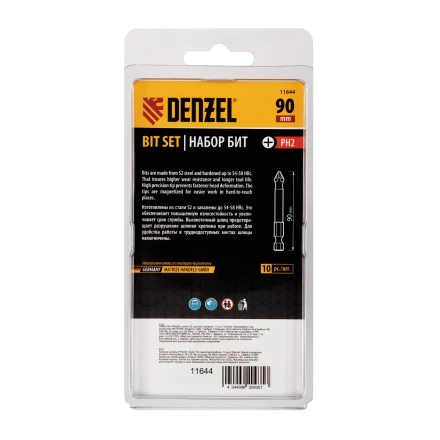 Бита PH2х90, сталь S2, цилиндр., 10 шт. Е 6,3 Denzel 11644 купить в Магнитогорске