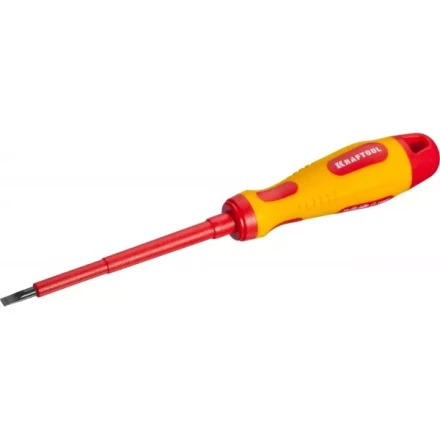 Отвертка KRAFTOOL, высоковольтная, Cr-Mo-V стержень, двухкомпонент. маслобензостойкая рукоятка, SL, 4,0х100мм 250083-4.0-100 купить в Магнитогорске