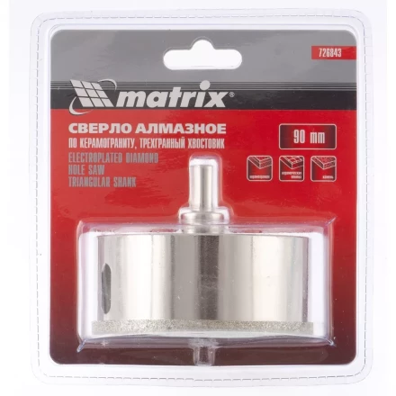 Сверло алмазное по керамограниту 90 х 67 мм 3-гранный хвостовик MATRIX артикул 726843 купить в Магнитогорске