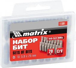 Набор бит Ph1 x 25 мм, сталь 45Х, 20 шт., в пласт. боксе  MATRIX 11350