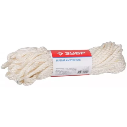 Веревка ЗУБР капроновая, d=6,0 мм, 20 м, 375 кгс, 12,5 ктекс 50206 купить в Магнитогорске