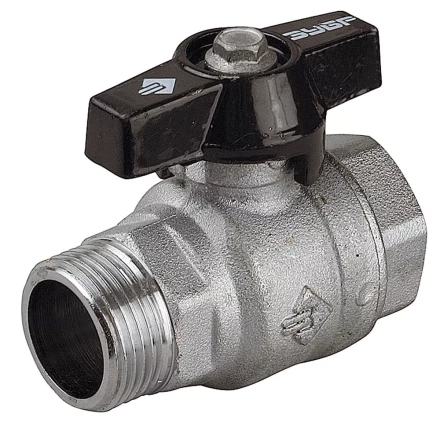 Кран шаровой ЗУБР полнопроходной &quot;мама-папа&quot;, бабочка, хромиров латунь, 3/4&quot; 4-51324-C-3/4 купить в Магнитогорске