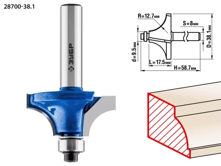 ЗУБР 38.1 x 17.5 мм, радиус 12.7 мм, фреза кромочная калевочная №1, Профессионал (28700-38.1) купить в Магнитогорске