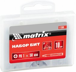 Набор бит Ph1 х 50 мм,сталь 45Х, 10 шт., в пласт. боксе  MATRIX 11380