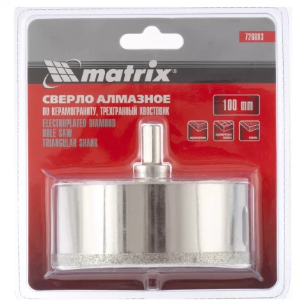 Сверло алмазное по керамограниту 100 х 67 мм 3-гранный хвостовик MATRIX артикул 726883 купить в Магнитогорске