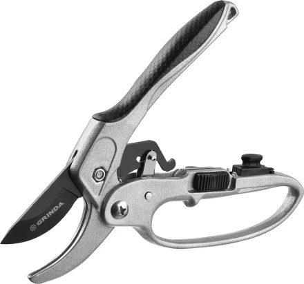 Секатор GRINDA алюминиевые ручки, храповый механизм, с эфесом, округлые лезвия, 200мм 8-423034 купить в Магнитогорске