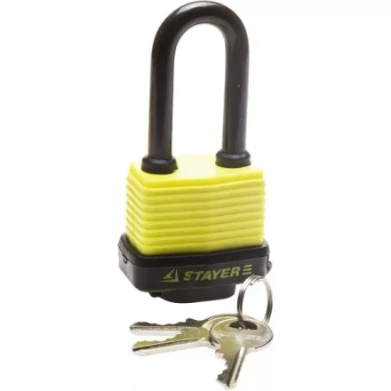 Замок STAYER &quot;MASTER&quot; навесной, всепогодный, пластиковая защита корпуса, с удлин. закален. дужкой,на карточке, 50мм 37141-40 купить в Магнитогорске