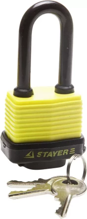 Замок STAYER &quot;MASTER&quot; навесной, всепогодный, пластиковая защита корпуса, с удлин. закален. дужкой,на карточке, 50мм 37141-40 купить в Магнитогорске