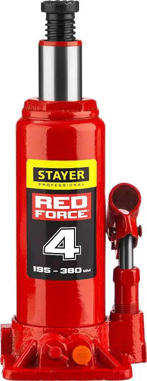 Домкрат гидравлический бутылочный "RED FORCE", 4т, 195-380 мм, STAYER 43160-4 43160-4_z01 купить в Магнитогорске
