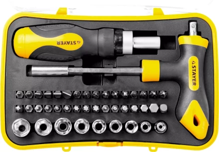 Набор STAYER &quot;MASTER&quot; &quot;HERCULES&quot;: Отвертка реверсивная, Т-образная отвертка-битодержатель, адаптер для торц голов, 43 предм 25084-H43 купить в Магнитогорске