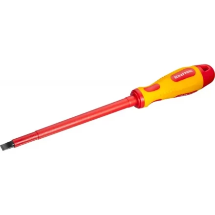 Отвертка KRAFTOOL, высоковольтная, Cr-Mo-V стержень, двухкомпонент. маслобензостойкая рукоятка, SL, 8,0х175мм 250083-8.0-175 купить в Магнитогорске